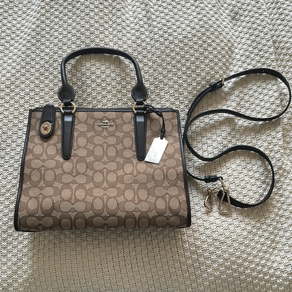 Coach Brown and Black Satchel with Monogram Pattern